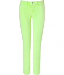 Stylish jean in fine, cotton stretch blend - On-trend in neon yellow - Skinny, medium rise capri cut sits comfortably at hips - Classic five pocket style crops above ankles - Zip fly, belt loops and single button closure - Versatile and chic, great for day or evening - Dress up with an oversize silk blouse and platform pumps, or go for a more casual look with a billowy tunic top and leather sandals Stylish jean in fine, cotton stretch blend - On-trend in neon yellow - Skinny, medium rise capri cut sits comfortably at hips - Classic five pocket style crops above ankles - Zip fly, belt loops and single button closure - Versatile and chic, great for day or evening - Dress up with an oversize silk blouse and platform pumps, or go for a more casual look with a billowy tunic top and leather sandals