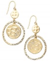 Out of this orbit. Alfani's other-worldly drop earrings incorporate a chic, cut-out circle design with a dramatic dusting of sparkling glass accents. Set in gold tone mixed metal. Approximate drop: 2-1/8 inches.