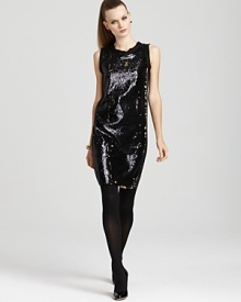 A sleek tank silhouette lets the shimmer do the talking on this MICHAEL Michael Kors sheath, complete with raw edges for a downtown finish. Take the look from black to gold with a quick swipe of the hand--reversible sequins give you two looks in one so your style stays as fresh as your sensibilities. A sleek tank silhouette lets the shimmer do the talking on this MICHAEL Michael Kors sheath, complete with raw edges for a downtown finish. Take the look from black to gold with a quick swipe of the hand--reversible sequins give you two looks in one so your style stays as fresh as your sensibilities.