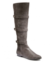 If you appreciate the structured style of military-inspired design, then you'll adore Isola's Adora boots! Crafted in leather with a tall, round-toe silhouette, they feature chic strap embellishments and studded detailing on the sides and in back. If you appreciate the structured style of military-inspired design, then you'll adore Isola's Adora boots! Crafted in leather with a tall, round-toe silhouette, they feature chic strap embellishments and studded detailing on the sides and in back.