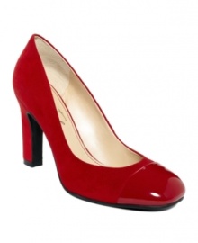A brilliantly shining cap toe makes the Maxie pumps by Marc Fisher an eye-catching pair. A brilliantly shining cap toe makes the Maxie pumps by Marc Fisher an eye-catching pair.
