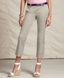 Spring forward in pants made for warmer days with these cropped must-haves from Tommy Hilfiger. The versatile slim leg makes them a great match with flats or wedges! Spring forward in pants made for warmer days with these cropped must-haves from Tommy Hilfiger. The versatile slim leg makes them a great match with flats or wedges!