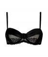 Super sultry black satin and lace underwire bra - Add instant sex appeal with this feminine bra - Lavish satin and floral lace bra with flattering sweetheart shape - Adjustable straps and hook-and-eye closure - Made by high-end French lingerie designer Chantal Thomass