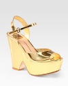 Metallic leather go-to with an adjustable ankle strap and a sensationally sculpted heel. Self-covered heel, 4½ (115mm)Covered platform, 1½ (40mm)Compares to a 3 heel (75mm)Metallic leather upperLeather lining and solePadded insoleImportedOUR FIT MODEL RECOMMENDS ordering true size. 