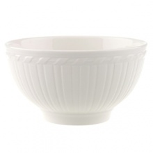 This collection of classic white, patterned dinnerware and serveware is remarkable for its ability to coordinate with a variety of table linen and flatware patterns.