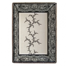 Fringe small Lace beaded glass tray. Features a lace-inspired pattern kiln-fired to glass. With high-sided, beveled edges and beaded details along rim. Fringe small Lace beaded glass tray. Features a lace-inspired pattern kiln-fired to glass. With high-sided, beveled edges and beaded details along rim.