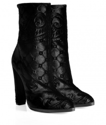 Add a kick of statement-making style to your look with Balmains exquisitely crafted laser cut velvet ankle boots - Softly pointed toe, front seam, metal back zip, blocky heel, leather lining and sole - Hits above the ankle - Showcase sleek patterning with tucked in leather leggings or opaque tights and micro-minis Add a kick of statement-making style to your look with Balmains exquisitely crafted laser cut velvet ankle boots - Softly pointed toe, front seam, metal back zip, blocky heel, leather lining and sole - Hits above the ankle - Showcase sleek patterning with tucked in leather leggings or opaque tights and micro-minis