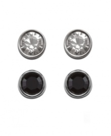 Sparkle to suit any occasion. Mix and match with chic contrasting studs by Swarovski featuring bezel-set clear and jet black crystals in silver tone mixed metal. Approximate diameter: 1/5 inch. Sparkle to suit any occasion. Mix and match with chic contrasting studs by Swarovski featuring bezel-set clear and jet black crystals in silver tone mixed metal. Approximate diameter: 1/5 inch.