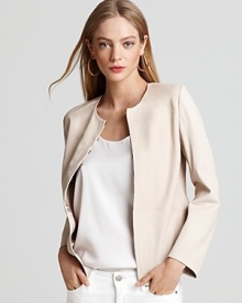 The luxurious update to your wardrobe the new season requires, this buttery Vince leather jacket arrives in a soft, spring hue for picture-perfect chic. The luxurious update to your wardrobe the new season requires, this buttery Vince leather jacket arrives in a soft, spring hue for picture-perfect chic.