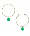 Here's looking at you! Donned with stunning jade balls (8 mm) these 14k gold hoop earrings are sure to turn heads. Approximate drop: 1-1/2 inches.