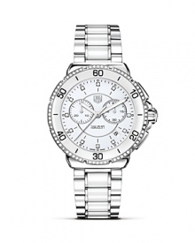 The TAG Heuer Formula 1 Ceramic and Steel collection captures racing heritage in an elegant, sporty design for today's active lifestyle. This model features a diamond accented ceramic bezel and diamond hour markers on the dial. The TAG Heuer Formula 1 Ceramic and Steel collection captures racing heritage in an elegant, sporty design for today's active lifestyle. This model features a diamond accented ceramic bezel and diamond hour markers on the dial.