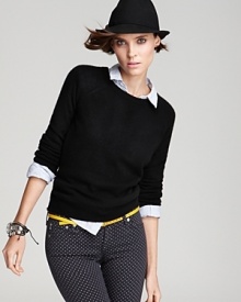 Not just your average crewneck, this Aqua Cashmere sweater flaunts a back inverted pleat, lending unexpected cool to this loose-fitting piece. Layer over a plaid button-down or to brighten up a black skirt. Not just your average crewneck, this Aqua Cashmere sweater flaunts a back inverted pleat, lending unexpected cool to this loose-fitting piece. Layer over a plaid button-down or to brighten up a black skirt.