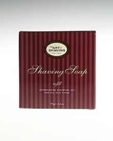 For the traditional form of wet shaving The Art of Shaving offers their classic Shaving Soaps. Formulated with glycerin and coconut oil, they generate a rich and warm lather when used with a Shaving Brush and hot water. The lather protects the skin and softens the beard while providing an extremely close shave. The soaps come in elegant teak wood bowls, which can be refilled. Sandalwood Essential Oil - Normal to Dry Skin For the traditional form of wet shaving The Art of Shaving offers their classic Shaving Soaps. Formulated with glycerin and coconut oil, they generate a rich and warm lather when used with a Shaving Brush and hot water. The lather protects the skin and softens the beard while providing an extremely close shave. The soaps come in elegant teak wood bowls, which can be refilled. Sandalwood Essential Oil - Normal to Dry Skin