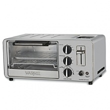 With more functionality than a traditional oven, this toaster oven allows you to bake or broil in the interior while at the same time toasting two slices of bread through the top slots. The brushes stainless steel housing makes it an attractive addition to the countertop. Manufacturer's limited 1-year warranty. With more functionality than a traditional oven, this toaster oven allows you to bake or broil in the interior while at the same time toasting two slices of bread through the top slots. The brushes stainless steel housing makes it an attractive addition to the countertop. Manufacturer's limited 1-year warranty.