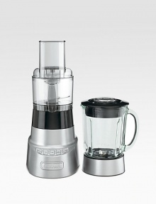 A dynamic duo that lets you do it all: the blender uses smart power and sophisticated electronics to mince delicate herbs, whip up smoothies & even chop ice. Attach the food processor work bowl to slice, shred, chop or mix. 3-cup food processor attachment with feed tube & pusher Slicer/shredder disk & stainless steel chopper blade Sleek 4-speed electronic touchpad controls 48-oz. A dynamic duo that lets you do it all: the blender uses smart power and sophisticated electronics to mince delicate herbs, whip up smoothies & even chop ice. Attach the food processor work bowl to slice, shred, chop or mix. 3-cup food processor attachment with feed tube & pusher Slicer/shredder disk & stainless steel chopper blade Sleek 4-speed electronic touchpad controls 48-oz.