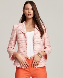 There's no denying the timeless sophistication of tweed, and this Lafayette 148 New York jacket makes it modern with a fitted silhouette and fringed edges. There's no denying the timeless sophistication of tweed, and this Lafayette 148 New York jacket makes it modern with a fitted silhouette and fringed edges.