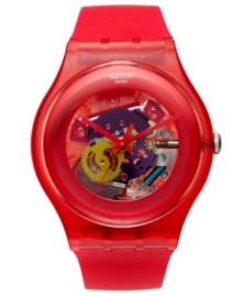 Swatch brings the retro cool with this colorful Red Lacquered collection watch.