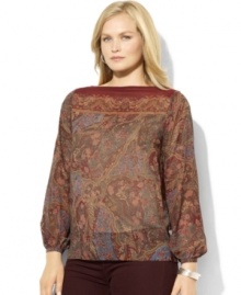 Lauren Ralph Lauren's slightly sheer georgette plus size blouse is rendered with an allover floral pattern, adding feminine allure to any wardrobe.
