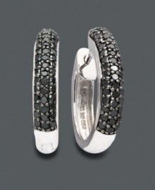 Create a dramatic look with a touch of contrasting color. Sterling silver hoops feature sparkling round-cut black diamonds (1 ct. t.w.). Approximate diameter: 3/4 inch. Create a dramatic look with a touch of contrasting color. Sterling silver hoops feature sparkling round-cut black diamonds (1 ct. t.w.). Approximate diameter: 3/4 inch.