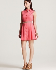 A classic style gets a boost from highlighter hues with this neon Theory shirt dress, featuring spring's must-have pleated skirt and feminine pintucks at the yoke. A classic style gets a boost from highlighter hues with this neon Theory shirt dress, featuring spring's must-have pleated skirt and feminine pintucks at the yoke.