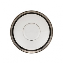 Intricately textured platinum rings on pure white china paired with the fashionably modern look of ebony creates a new sophistication for your table. Intricately textured platinum rings on pure white china paired with the fashionably modern look of ebony creates a new sophistication for your table.