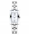 Clean and contemporary, the Linque watch by ESQ by Movado showcases a lustrous dial. Stainless steel bracelet and rectangular case. Mother-of-pearl dial features silver tone Roman numerals at twelve and six o'clock, two hands and logo. Swiss quartz movement. Water resistant to 30 meters. Two-year limited warranty.
