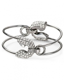 Equal parts pretty and punk, this Juicy Couture cuff bracelet features a mix of glass stones and edgy safety pins. Equal parts pretty and punk, this Juicy Couture cuff bracelet features a mix of glass stones and edgy safety pins.