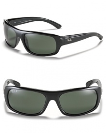Whether it's a jaunt on the beach or hitting a few holes on the course, don't forget these sporty rubber wrap sunglasses with polarized lenses from Ray-Ban. Whether it's a jaunt on the beach or hitting a few holes on the course, don't forget these sporty rubber wrap sunglasses with polarized lenses from Ray-Ban.