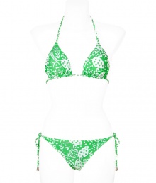 Chic bikini in fine, light green nylon stretch - Classic triangle style in elegant, graphic grape vine print - Tie fastenings at halter neck, back and hips - Modest coverage at rear, briefs sit comfortably at hips - Sophisticated and sexy, fits true to size - A must for your next beach getaway Chic bikini in fine, light green nylon stretch - Classic triangle style in elegant, graphic grape vine print - Tie fastenings at halter neck, back and hips - Modest coverage at rear, briefs sit comfortably at hips - Sophisticated and sexy, fits true to size - A must for your next beach getaway
