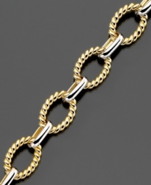 Everyday glamour with a twist. This bracelet features 14k gold over sterling silver and sterling silver smooth and twisted oval links. Approximate length: 8 inches. Everyday glamour with a twist. This bracelet features 14k gold over sterling silver and sterling silver smooth and twisted oval links. Approximate length: 8 inches.