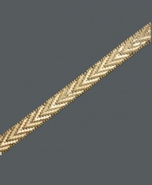 Adorn your wrists with the Midas touch. This spectacular bracelet has been crafted in bonded sterling silver and 14k gold featuring a Chevron Riccio design. Approximate length: 7-1/4 inches. Approximate width: 1/4 inch. Adorn your wrists with the Midas touch. This spectacular bracelet has been crafted in bonded sterling silver and 14k gold featuring a Chevron Riccio design. Approximate length: 7-1/4 inches. Approximate width: 1/4 inch.