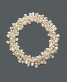 A cluster of pearls at your wrist will help enhance any ensemble. Smooth cultured freshwater pearls (3-1/2 - 4-1/2 mm) will stretch comfortably over the wrist. Approximate diameter: 4 inches. A cluster of pearls at your wrist will help enhance any ensemble. Smooth cultured freshwater pearls (3-1/2 - 4-1/2 mm) will stretch comfortably over the wrist. Approximate diameter: 4 inches.