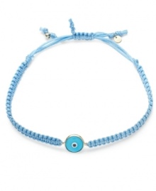 Seriously stylish with a side of good luck. This chic wrap bracelet features a 14k gold evil eye charm strung from a blue nylon rope cord. Approximate diameter: 2-1/4 inches (extends to 3-1/2 inches). Seriously stylish with a side of good luck. This chic wrap bracelet features a 14k gold evil eye charm strung from a blue nylon rope cord. Approximate diameter: 2-1/4 inches (extends to 3-1/2 inches).
