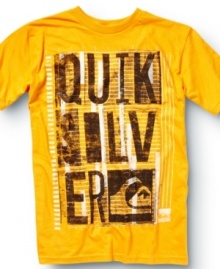 Block letters and contrast coloring will make this graphic tee shirt from Quiksilver one of the first picks from his closet.
