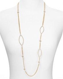 Opt for effortless glamor with this dramatic, long link necklace from ABS by Allen Schwartz. Crafted from gold-plate and crystals with teardrop detailing, it's an elegant choice for day or for night. Opt for effortless glamor with this dramatic, long link necklace from ABS by Allen Schwartz. Crafted from gold-plate and crystals with teardrop detailing, it's an elegant choice for day or for night.