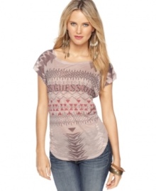 Go global-boho with this GUESS? aztec-inspired printed top that adds free-spirited flavor to your fave denim! Go global-boho with this GUESS? aztec-inspired printed top that adds free-spirited flavor to your fave denim!