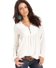 Stitching details add textural interest to this Lucky Brand Jeans top -- a basic with a bit of stylish flair! Stitching details add textural interest to this Lucky Brand Jeans top -- a basic with a bit of stylish flair!