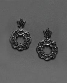Lace-like sterling silver glitters with pavé black sapphires. Lace-like sterling silver glitters with pavé black sapphires.