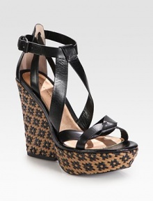 Woven multi-tone leather wedge with an adjustable wrap-around ankle strap. Woven leather wedge, 5 (125mm)Woven leather platform, 1½ (40mm)Compares to a 3½ heel (90mm)Leather upperLeather liningRubber soleImportedOUR FIT MODEL RECOMMENDS ordering true size. Woven multi-tone leather wedge with an adjustable wrap-around ankle strap. Woven leather wedge, 5 (125mm)Woven leather platform, 1½ (40mm)Compares to a 3½ heel (90mm)Leather upperLeather liningRubber soleImportedOUR FIT MODEL RECOMMENDS ordering true size.