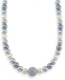 Glass pearls in shimmery silver tones will elevate your ensemble. Necklace features pewter glass pearls (8 mm), charcoal glass pearls (8 mm), white glass pearls (8 mm), and a sparkling fireball. Set in silvertone mixed metal. Approximate length: 16 inches + 2-inch extender. Glass pearls in shimmery silver tones will elevate your ensemble. Necklace features pewter glass pearls (8 mm), charcoal glass pearls (8 mm), white glass pearls (8 mm), and a sparkling fireball. Set in silvertone mixed metal. Approximate length: 16 inches + 2-inch extender.
