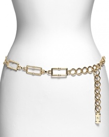 Define your waist with MICHAEL Michael Kors' chain link belt. Wear this golden touch to cinch an oversized knit, or style it as a necklace to give everyday looks a flash of the label's glamour. Define your waist with MICHAEL Michael Kors' chain link belt. Wear this golden touch to cinch an oversized knit, or style it as a necklace to give everyday looks a flash of the label's glamour.