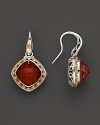 Diamonds, set in sterling silver and 18K yellow gold, frame faceted doublets of clear quartz over red onyx. By Tacori.