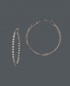 Statement-making hoops in a versatile hue. B. Brilliant puts an extra edge on a typical pair of hoop earrings with a black rhodium over sterling silver setting and sparkling, round-cut cubic zirconias (1-3/8 ct. t.w.). Approximate diameter: 1 inch.