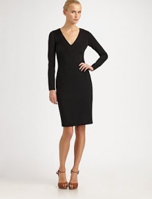 Sophisticated and sleek, the perfect piece for the season.V necklineLong sleevesConcealed back zipSilk liningAbout 37½ from shoulder to hem97% viscose/2% nylon/1% elastaneDry cleanImported of Italian fabricModel shown is 5'10 (177cm) wearing US size 4. Sophisticated and sleek, the perfect piece for the season.V necklineLong sleevesConcealed back zipSilk liningAbout 37½ from shoulder to hem97% viscose/2% nylon/1% elastaneDry cleanImported of Italian fabricModel shown is 5'10 (177cm) wearing US size 4.