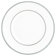 Encircled by scallops and cascading platinum dots, Dentelle brings to mind the exquisitely finished hems of Moniques couture bridal gowns. An accent plate with a full border in soft pearlescent gray casts a subtle shimmer. The refined border design, together with its modern color palette and finish, make this pattern as versatile as it is beautiful. Encircled by scallops and cascading platinum dots, Dentelle brings to mind the exquisitely finished hems of Moniques couture bridal gowns. An accent plate with a full border in soft pearlescent gray casts a subtle shimmer. The refined border design, together with its modern color palette and finish, make this pattern as versatile as it is beautiful.
