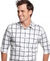 Urban revival. Shake up your weekend wardrobe with this cool plaid shirt from Alfani.