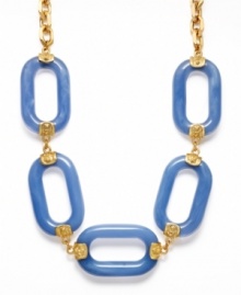Top the trend charts with this bold statement necklace by Kenneth Jay Lane. A perfect addition to your spring collection, let these bright blue, acrylic ovals frame your neckline. Crafted in gold tone mixed metal. Approximate length: 22 inches. Top the trend charts with this bold statement necklace by Kenneth Jay Lane. A perfect addition to your spring collection, let these bright blue, acrylic ovals frame your neckline. Crafted in gold tone mixed metal. Approximate length: 22 inches.