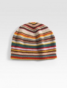 This lightweight striped beanie is the perfect topper to a stylish cold-weather ensemble.Ribbed knit trim35% viscose/29% lambswool/20% nylon/8% angora/8% cashmereDry cleanImported