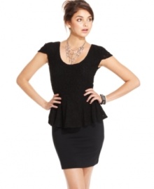 An elegant little peplum dress with lace detail and commanding style, this design from American Rag is a sweet pick for parties and more! An elegant little peplum dress with lace detail and commanding style, this design from American Rag is a sweet pick for parties and more!