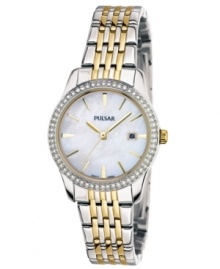 Captivating accents lend a gorgeous look to this classic timepiece from Pulsar. Captivating accents lend a gorgeous look to this classic timepiece from Pulsar.